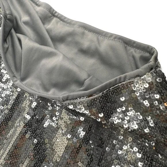 Women Midi Skirt Full Sequin Silver Size 2XL Tall Lined Decorated Mid Rise - Picture 10 of 14